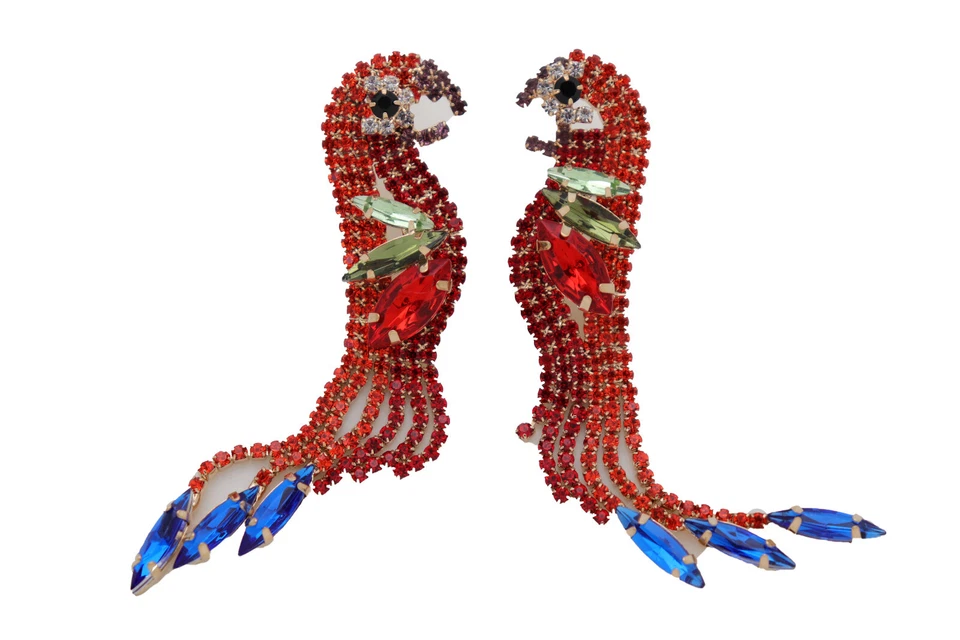 Damen Gold Metall Papagei Ohrringe Dschungel Vogel Rot Elegant Modischer Schmuck - Bild 3 von 4