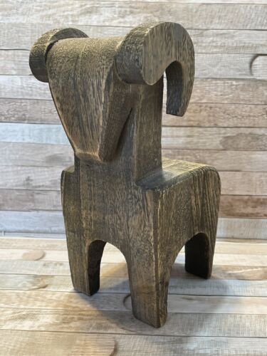 NEU Kiste & Fass Widder Skulptur Holzschnitzerei rustikales Dekor Schaf Lamm 9,75 Zoll