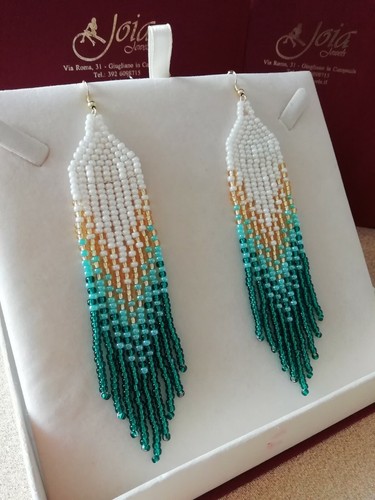 Boucles D'oreilles Perles Miyuki Modèle Picasso - Argent 925, Fait Main - Neuf Avec étiquettes