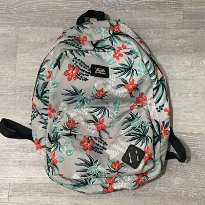 VANS Old Skool Backpack Gray With Flowers Large Pocket Pencil Pocket