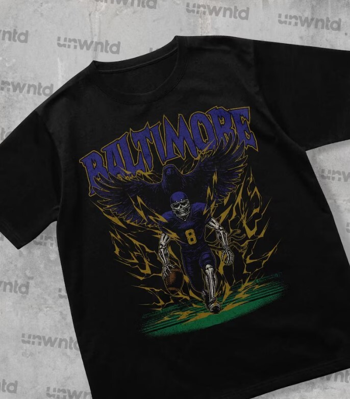 Baltimore Football Shirt - Graphic Tees - Skeleton Shirt - Merch Tee-image