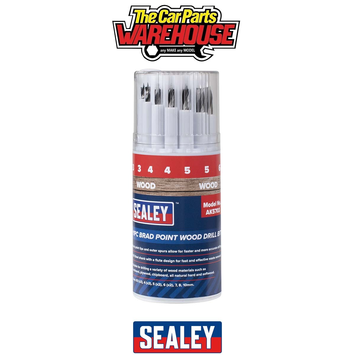 Sealey AK5703 Brad Point Wood Drill Bit Set 11pc