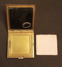 EVANS Makeup Compact Mirror Powder Puff VTG Glamour Vanity Red Gold EP UNUSED