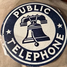 Public Telephone Metal Tin For Wall 7.9”x7.9” In Navy And White Colors
