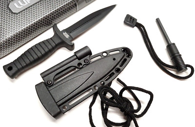 Concealed Carry Fixed Blade Neck Knife Dual Double Edged Fire Starter Flint Rod