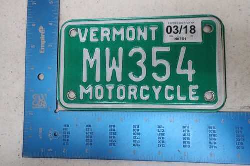 Vermont License Plate Tag VT 2018 18 Natural Sticker Motorcycle MW354