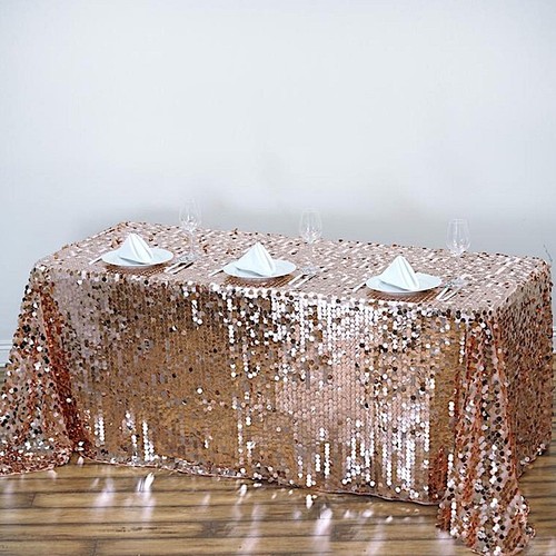 90x156-Inch RECTANGULAR TABLECLOTH Big Payettes Sequines Wedding Party Linens - Picture 3 of 74