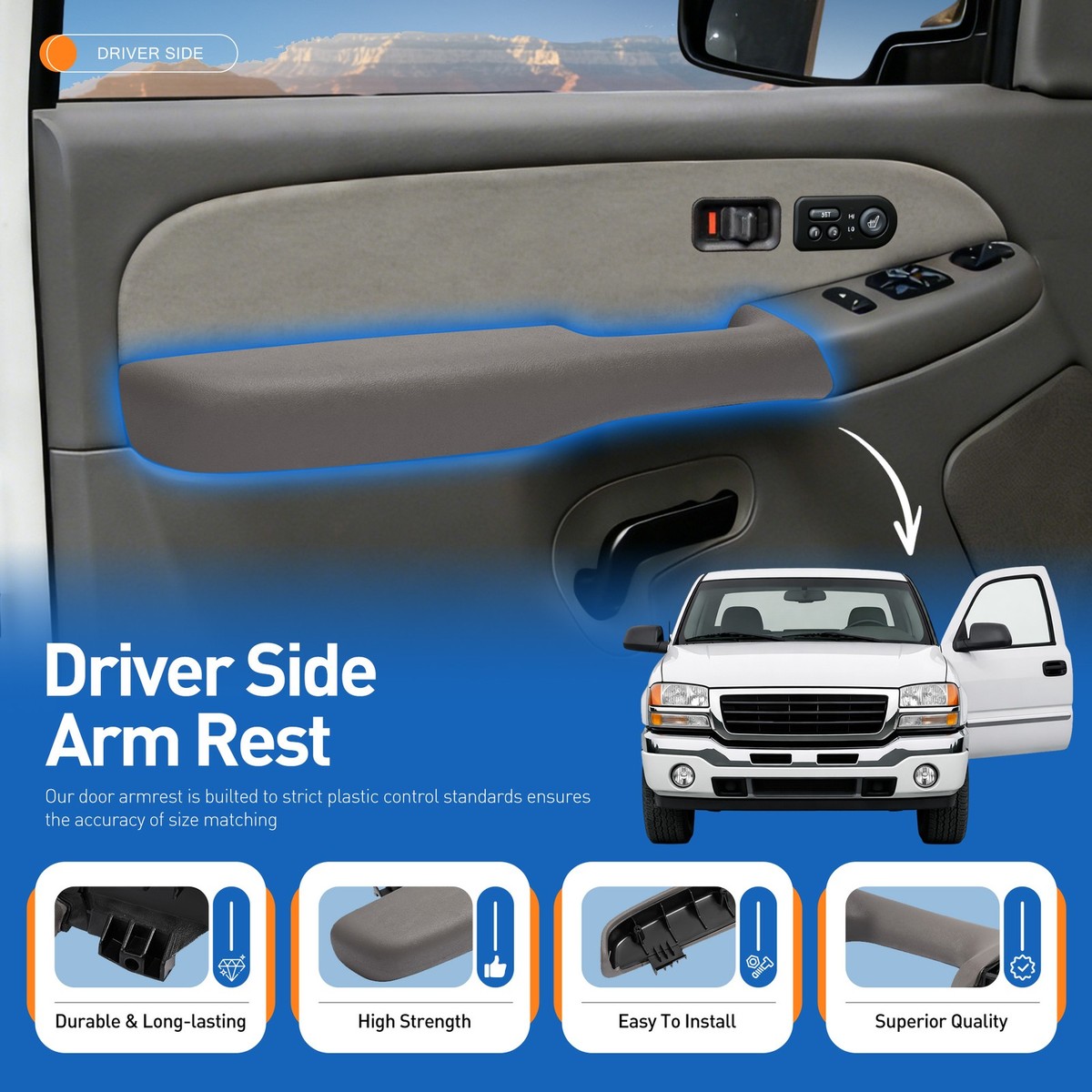 Door ArmRest Panel Driver Side For 99-02 Chevrolet GMC Cadillac 04