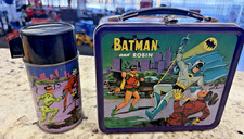 1966 Batman & Robin Lunch Box & Thermos Vintage Lunchbox READ