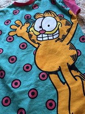 VTG Flirts Garfield the Cat Tee Shirt Pajama Sleep ONE SIZE Polka Dot 70s 80s