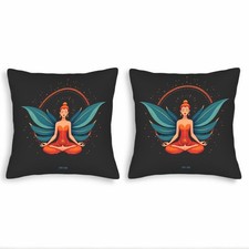Set of 2 18x18in Throw Pillow Covers - Elegant Red Dress  Teal Wings Pattern