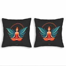 Set of 2 18x18in Throw Pillow Covers - Elegant Red Dress & Teal Wings Pattern 