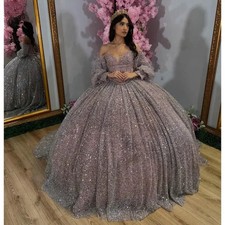 Sparkly Crystal Quinceanera Dresses Ball Gown Off Shoulder Corset Sweet 16 Dress