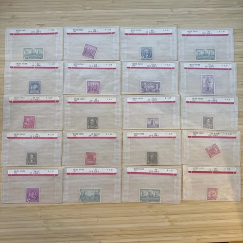 US Stamp Lot 20 Mint Singles MNH MH 1910s-1950s Collection Vintage Glassines