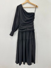 Lorraine Maxi Dress Women AU 8 Black One Shoulder Ruched Tiered Long Sleeve