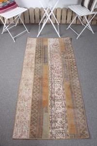 Turkish 2,7x5,4 ft Rug, Small Vintage Rug, Orange Oriental Wool Rug