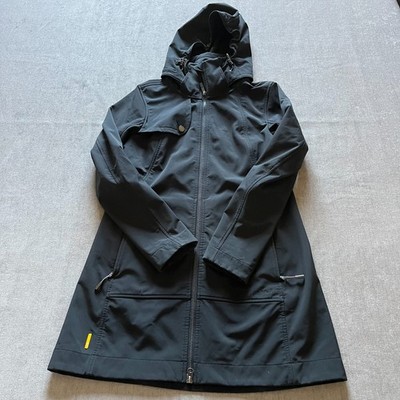 Lole Full Zip Trench Coat Jacket Women Black Hooded Pockets Outdoor Hem READ