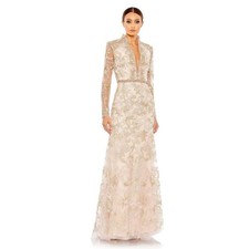 Mac Duggal 11165 Blush Gold Embroidered Long Sleeve Gown Dress Mens 10