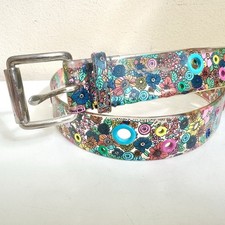Jelly Y2K Clear Plastic Fashion Belt Floral Flowers Grommets Silvertone 40  Vtg