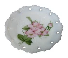 Vintage Kemple Milk Glass 6 in Hand-Painted Plate Reticulated Edge Pierced Rim