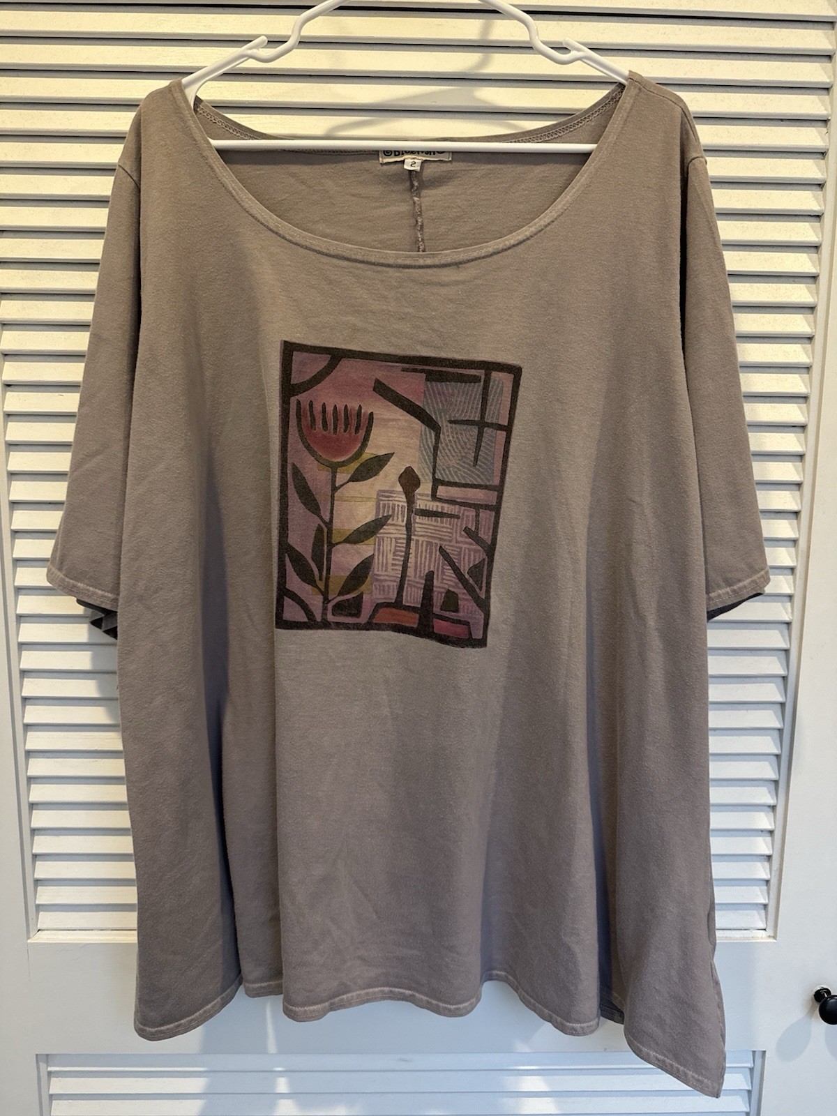 Blue Fish Hand Painted Flower Boho Shirt Vintage Size 2 Made in USA