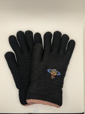 Vivienne Westwood Knit Logo Gloves Black and Blue Embroidery Soft  Cozy NWT