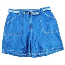 Bill Blass Woman Vintage Denim Shorts Blue Belted High Waist 16W Medium Wash