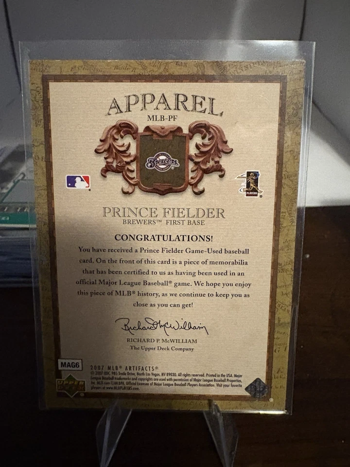 Upper Deck Artifacts 2007 - MLB Apparel Prince Fielder #MLB-PF/199 (MEM) Foto 2 de 2