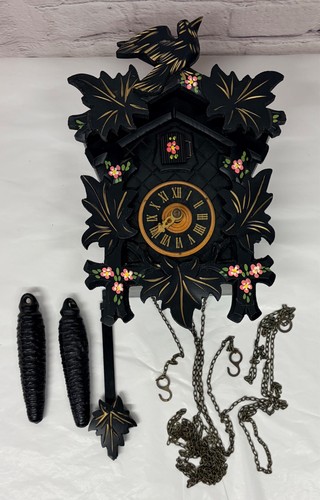 Vtg Cuckoo Clock Wood Dove Bird Black Colorful Painted Not Working for Parts