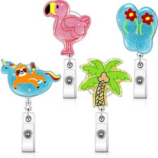 4 Pieces Summer Beach Badge Reels Sloth in Summer Pool ID Badge Holder Retrac...