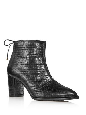 STUART WEITZMAN Womens Black Croc Tie Back Gardiner Block Heel Leather Booties 5