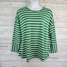 d&co Active Womens Top Sz 2X Green White Stripe Long Sleeve Cotton Blend
