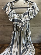 Blush Women’s Small Striped Maxi Dress Ruffle Cold Shoulder Wrap Boho
