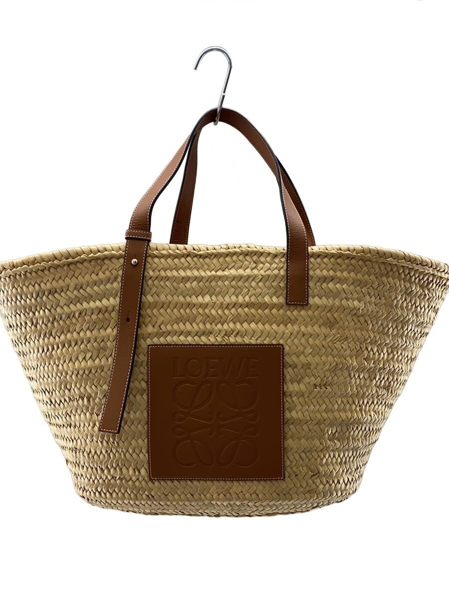Loewe Basket Bag Handbag Tote bag Raffia Anagram Leather Beige Women's Auth
