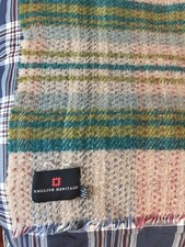 English Heritage Wool Stadium Throw Blanket w/ Fringe Plaid Brown Green UK 40x58