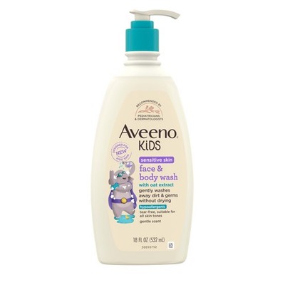 Aveeno Kids Face & Body Wash for Sensitive Skin Oat Extract Tear Free Non Drying