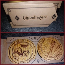 COPENHAGEN Snuff Birthday Promo Complete LIMITED EDITION WOOD COASTERS 7 & 8 NEW