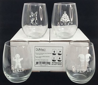 Drunk Christmas Funny Stemless Drinking Wine Glasses Set Of 4 NEW