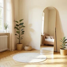 59"x16" Arched Full Length Mirror – Gold, Wall Mounted / Free Standing