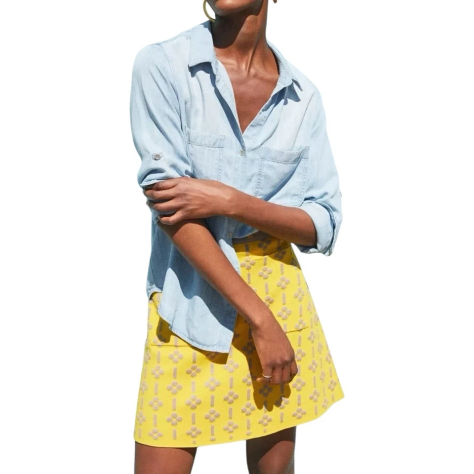 Anthropologie Maeve Quant Jacquard Вязаная Юбка Размер L Желтый Ретро Стиль 60-х - Изображение 4 из 4