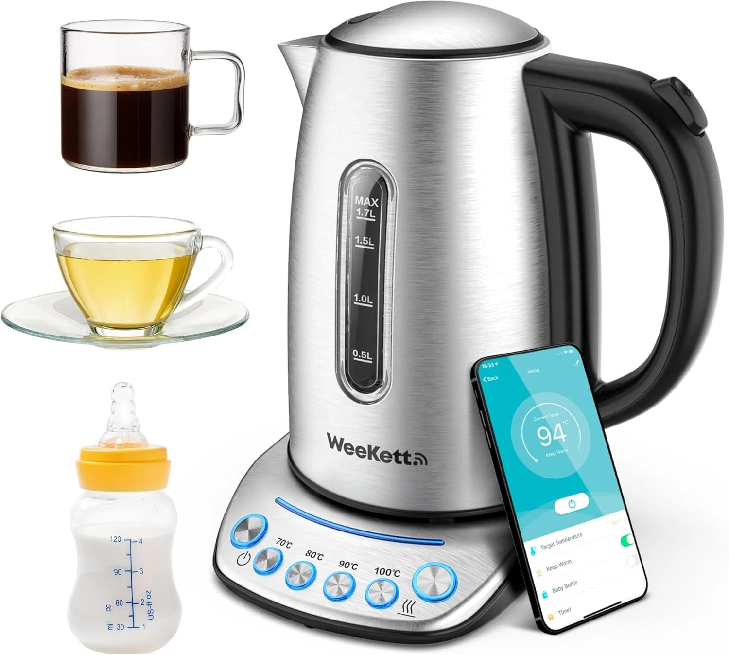 Alexa Smart Kettle 1.7L - Voice Control, Temp Settings, BPA-Free,