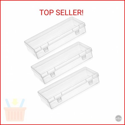 Ptwola 3pcs Mini Plastic Storage Containers Box with Hinged Lid, 6.1x2.5 Inches