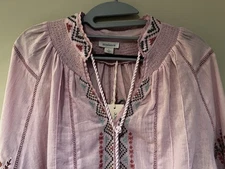 NWT Sundance Mauve Embroidered Totora Top Sz L Cotton