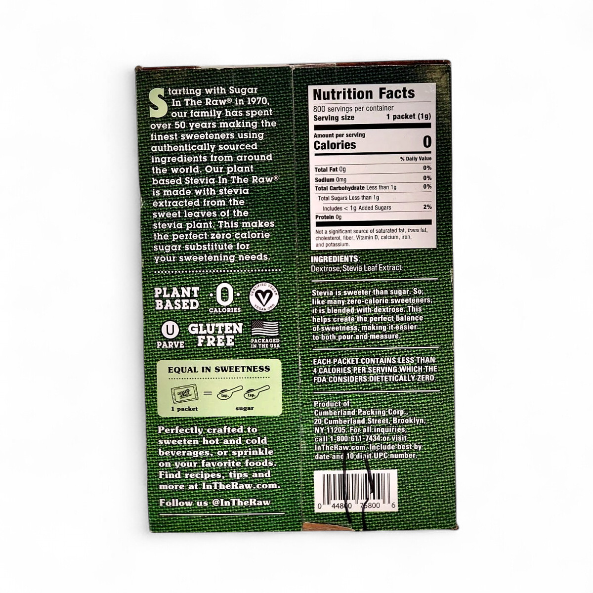 Stevia In The Raw Plant-Based Zero Calorie Sweetener Packets - 800 Count
