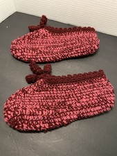 Handmade crocheted maroon mauve rose tone slippers