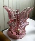 FENTON butterfly on branch rose pink glass H.P. sugar crystals by Marilyn Wagner