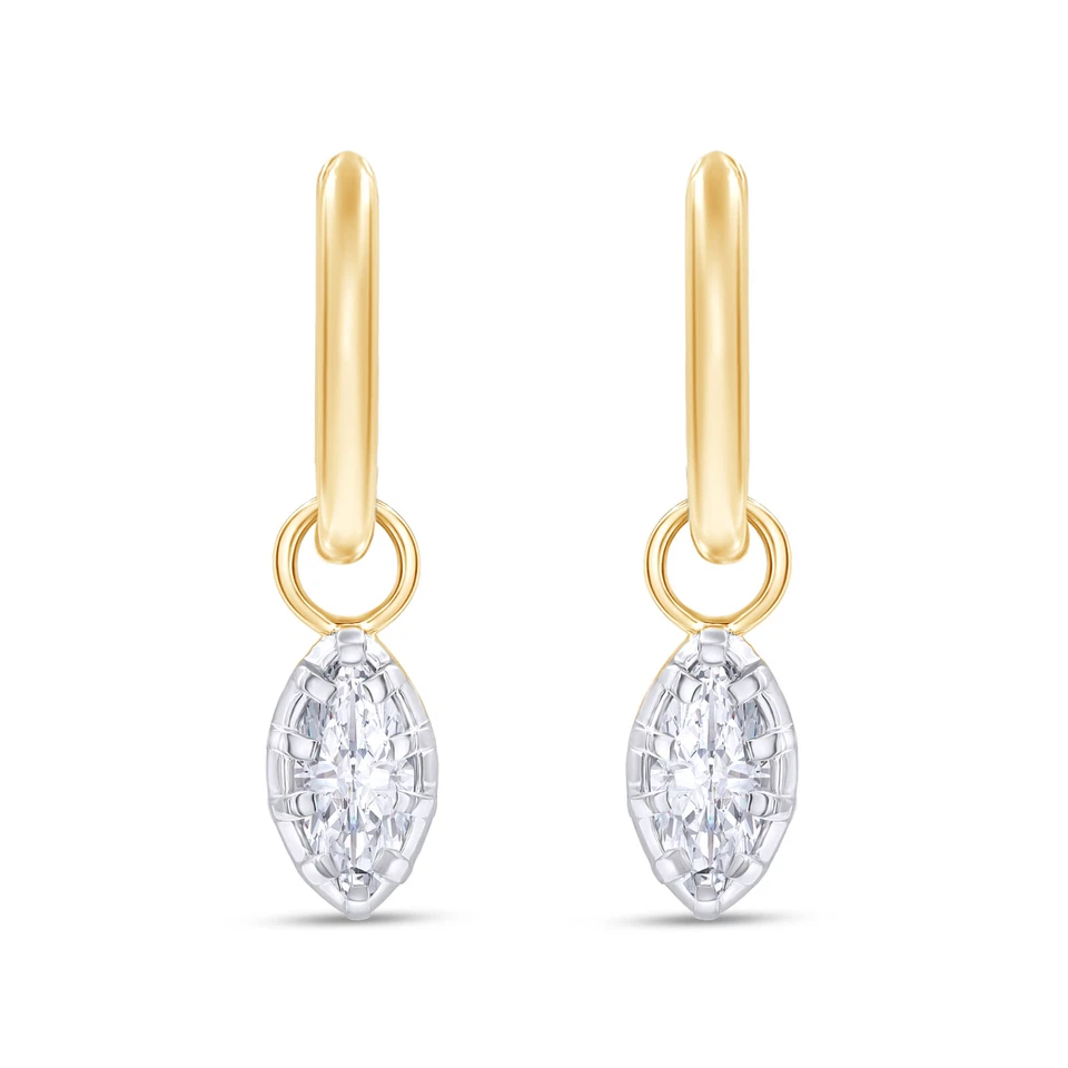 1.00 Ct Marquise Cut Lab Grown Diamond Drop Dangle Earrings 14K Solid Gold - Image 2 of 4