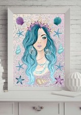 Mermaid Picture Print Glitter Fashion Beauty a4 Unframed Girls Bedoom Beauty 
