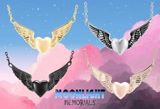 New Heart with Angel Wings Cremation Urn Keepsake Ashes Memorial Necklace