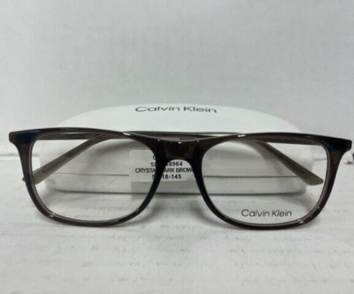 Calvin Klein CK19513 Mens Eyeglasses In Crystal Dark Brown,55-18-145-NEW IN CASE